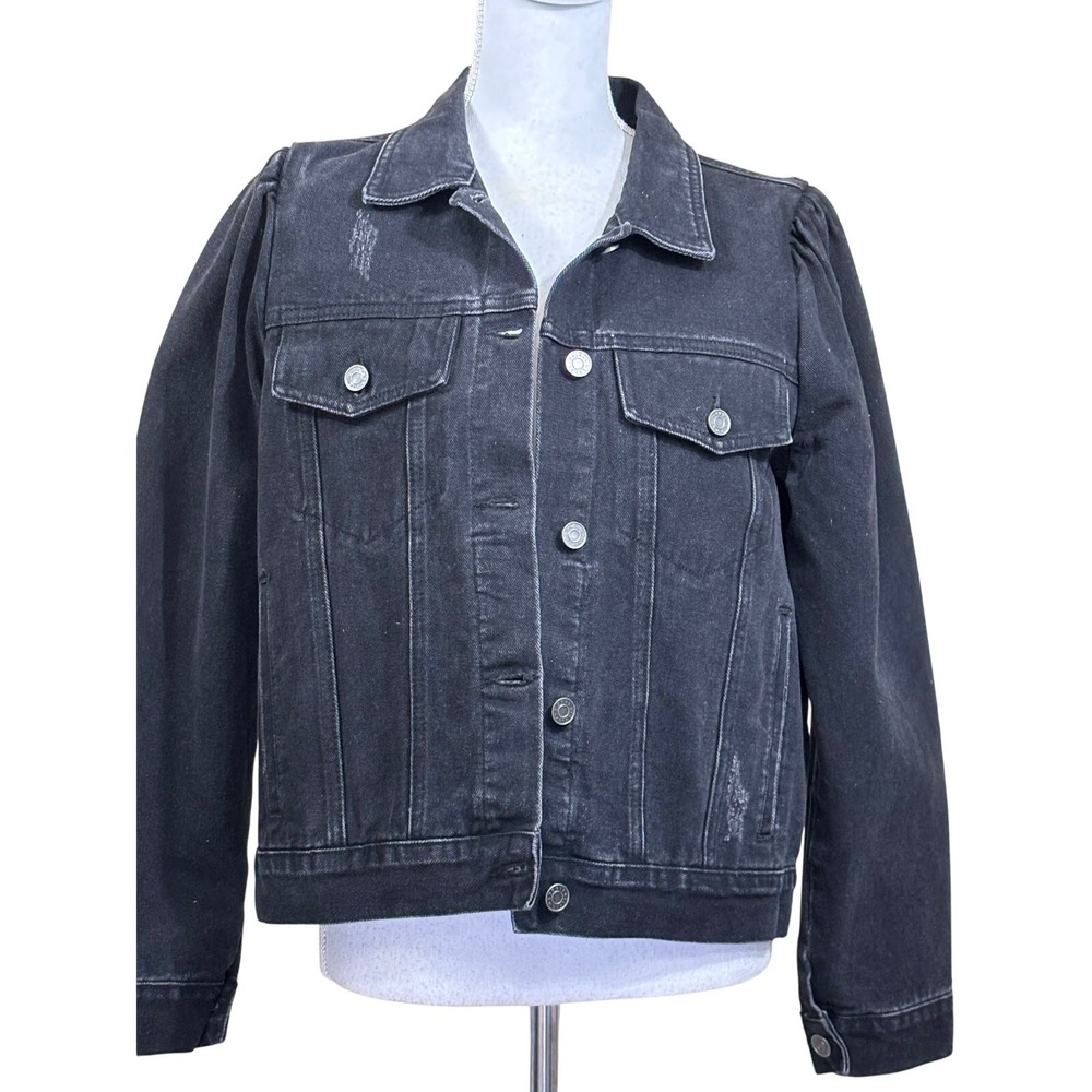 Saltwater Luxe Black Denim Puff Trucker Jacket Large NWT Western Rocker Casual